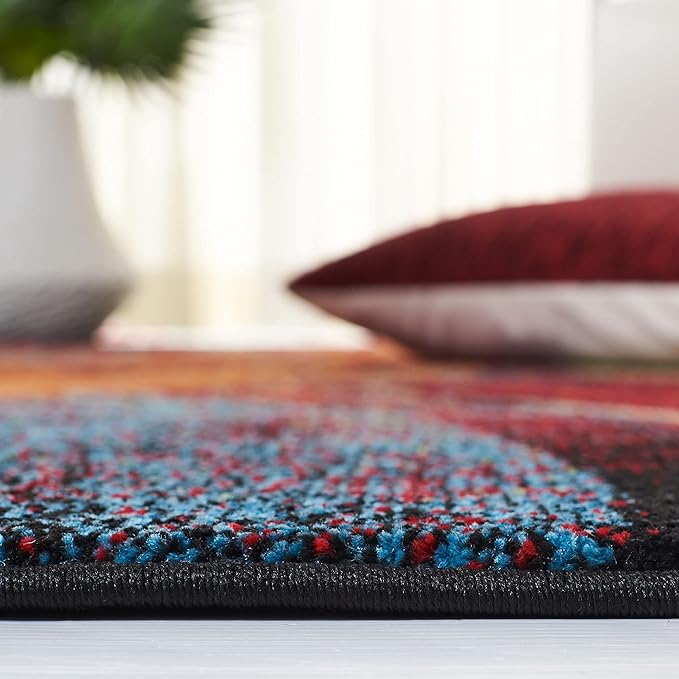 SAFAVIEH Glacier Collection Area Rug - 12' Square, Red & Green, Modern Abstract Design, Non-Shedding & Easy Care, Ideal for High Traffic Areas in Living Room, Bedroom (GLA126Q)
