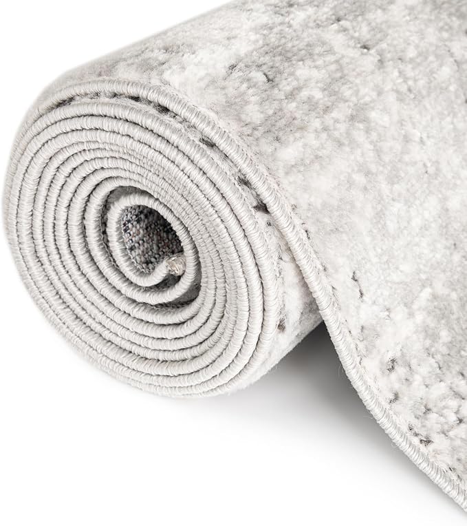 Rugs.com Leipzig Collection Rug – 8 Ft Runner Gray Low-Pile Rug Perfect for Hallways, Entryways