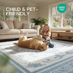 SOULFUL Medium Pile 4x6 Rugs for Living Room - Soft Foot Feel Area Rug - Mist Blue Boho Floral - Washable Non-Slip - Perfect for Bedroom Kids Room Under Dining Table Office
