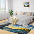 Black Cat Rugs for Bedroom - 4x5 Area Rug - Starry Sky Countryside Rugs for Living Room, Vintage Oil Painting Art Rug, Washable Home Decor Carpet