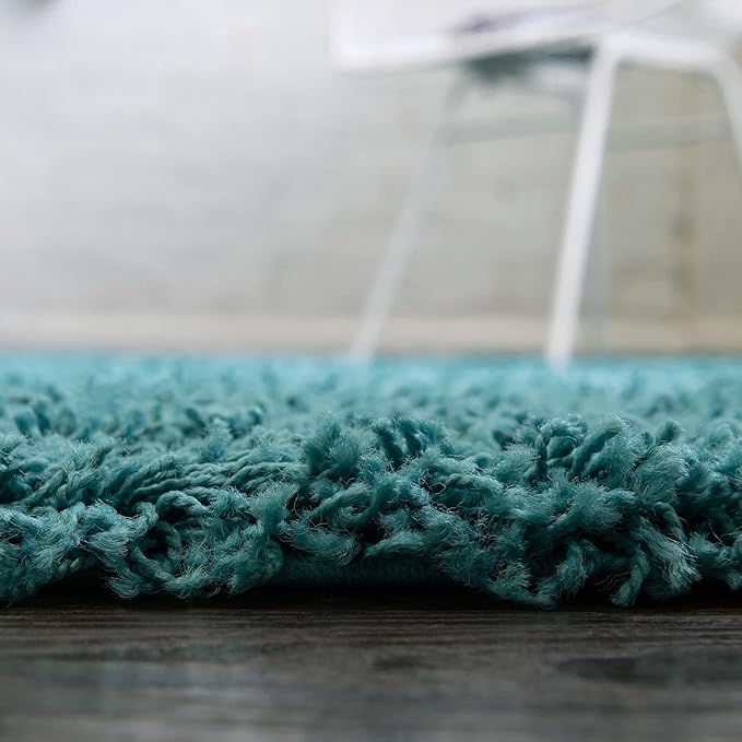 Unique Loom Solid Shag Collection Area Rug (5' 3" Round, Deep Aqua Blue)