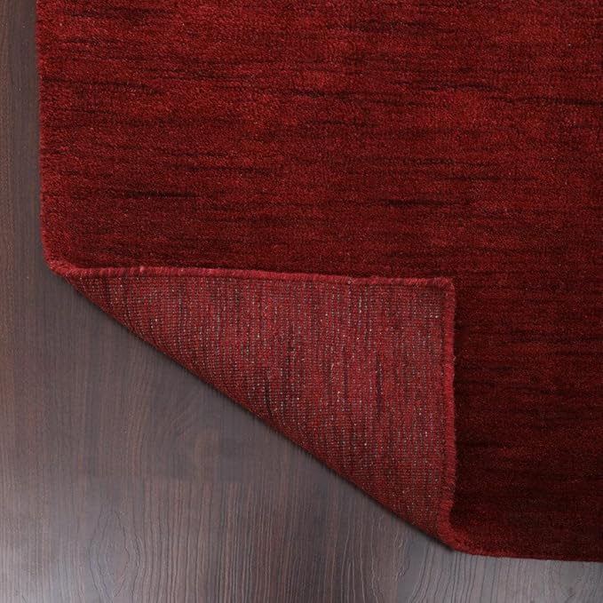 Hand Knotted Loom Wool ECO-Friendly Area Rugs - 2'6''x10', Runner, Red Color, Solid Plain Design, High Pile Thick Handmade Anti Skid Area Rugs for Living Room, Bed Room (L00111)