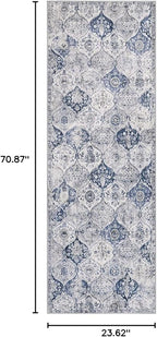 Lahome Moroccan Trellis Washable Runner Rug, 2x6 Kitchen Runners for Hallways 6 Feet Non Slip, Vintage Laundry Room Rug Ultra-Thin Long Carpet for Bathroom Bedroom Entryway, White/Royal Blue