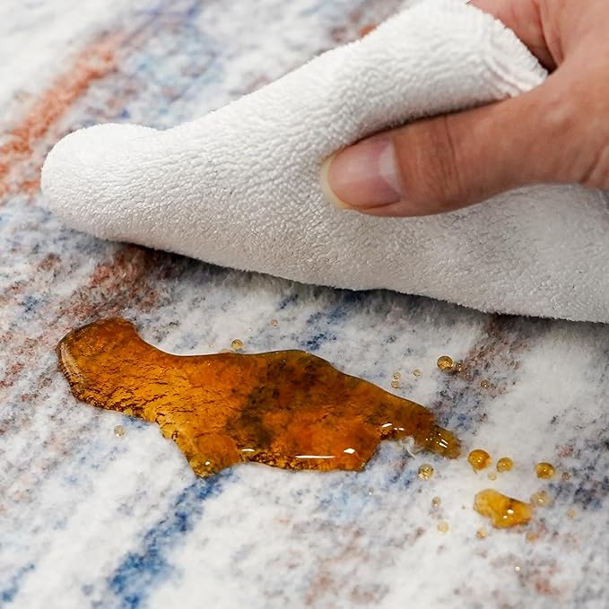 6x12 Runner Rug for Wide Hallway: Long Washable Area Rugs for Living Room Dining Room Office - Stain and Water Resistant Runners with Non-Slip Backing - Soft Low-Pile Thin Carpet Navy Grey