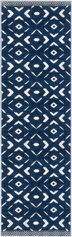 KILOCOCO Hallway Runner Rug 2.6'x10' Runners for Hallways Washable Runner Soft Non Slip Printed Geometric Low-Pile Rugs Runners for Bedroom Kitchen Living Room Boho Rugs, Blue