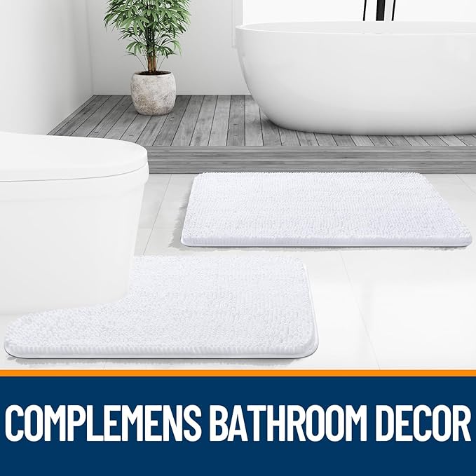 OLANLY Bathroom Rugs 30x18, Extra Soft Absorbent Chenille Bath Rugs, Rubber Backing Quick Dry, Machine Washable Bath Mats for Bathroom Floor, Tub and Shower, Home Decor Accessories, White