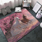Galloping Horse Cherry Blossom Area Rug Washable Outdoor Rugs Anti-Slip Soft Carpet Entryway Indoor Door Mat for Bedroom,Living Room,Porch,Terrace and Entrance Decor 6'x 4'