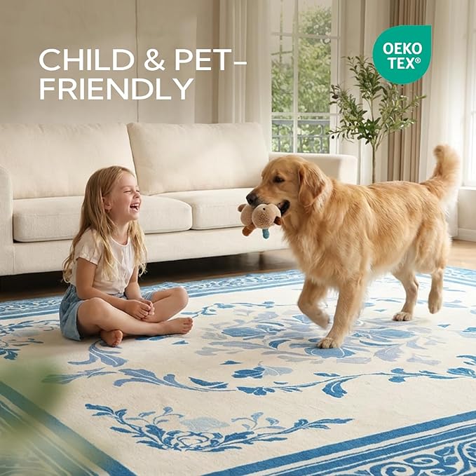 SOULFUL Medium Pile 2x3 Entryway Rug - Cozy Soft Underfoot Small Area Rug - Blue Boho Floral - Washable Non-Slip - Perfect for Hallway Kitchen Bedroom Bathroom Indoor Entrance