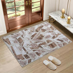 Modern Abstract Door Mat Indoor Entrance 2X3 Brown Rug Washable, Non-Slip Small Rugs for Entryway Bathroom Ultra-Thin, Throw Carpet for Kitchen Bedroom Nursery Kids Print Faux Wool