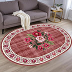 Retro Country Distressed Burgundy Green Florals Texture Bordered Rugs 6x9 for Living Room Bedroom Dining Room Soft Washable Non Skid Area Rug Guestroom Kitchen Doormats Rustic Indoor Oval Carpet