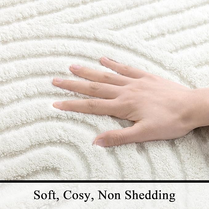 SHACOS Soft Cozy Fluffy Arch Pattern High-Low Pile Area Rugs 6'x9' Large Non Slip Washable Modern Geometric Rug Scandinavian Minimalist Carpet for Living Room Bedroom Dining Room, Cream White