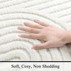 SHACOS Soft Cozy Fluffy Arch Pattern High Low Pile Area Rugs 3'x5' Non Slip Washable Scandinavian Minimalist Rug Modern Geometric Arc Carpet for Living Room Bedroom Dining Room, Cream White