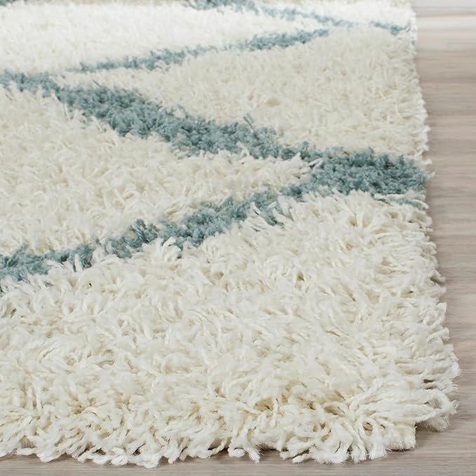 SAFAVIEH Dallas Shag Collection X-Large Area Rug - 11' x 15', Ivory & Light Blue, Trellis, Non-Shedding & Easy Care, 1.5-inch Thick Ideal for High Traffic Areas in Living Room, Bedroom (SGD257J)