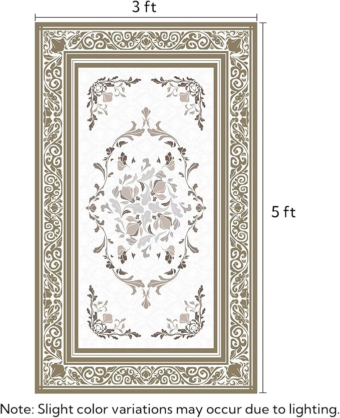 SOULFUL Medium Pile 3x5 Area Rug - Cozy Soft Underfoot Small Entryway Rug - Brown Boho Floral - Washable Non-Slip - Perfect for Living Room Bedroom Foot Kids Room Reading Nook
