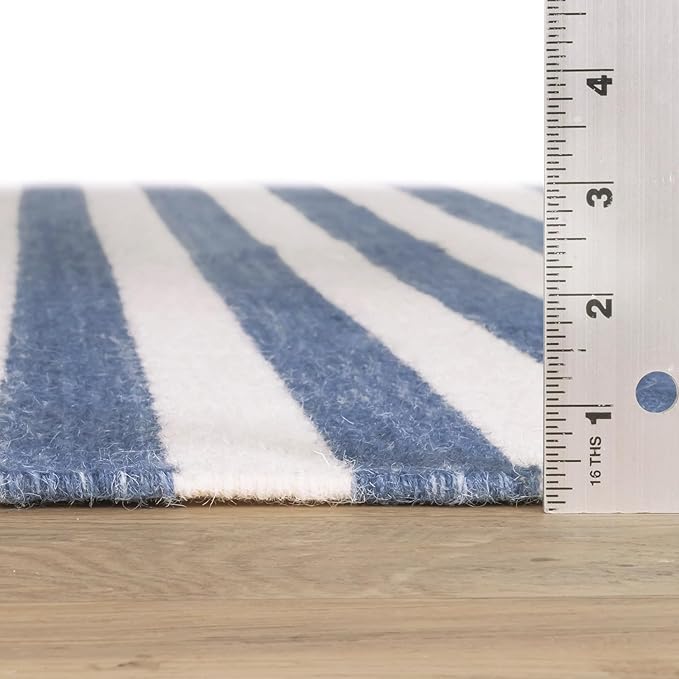 Home Conservatory Ladder Stripe Navy/Ivory Handwoven Wool 4 X 6 Feet, Blue/Ivory Stripe Pattern