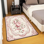French Country Floral 3x5 Area Rug Pink Rose Rugs for Living Room | Romantic Flowers Washable Rug, Rustic Carpet Indoor Floor Mat