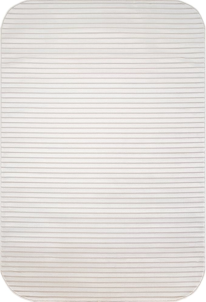 Beverly Rug Modern Geometric Area Rug 4x6 Low-High Pile Durable Soft Abstract Striped Indoor Rugs for Living Dining Room Office Stain Resistant Non Shedding Casual Indoor Carpet Beige White 4 x 6