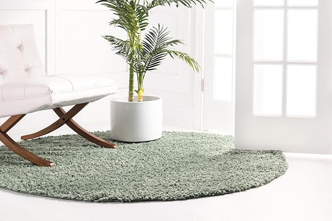 Unique Loom Davos Shag Collection Area Rug - Solid (2' Round, Sage)
