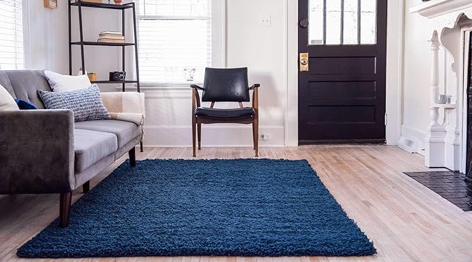 Unique Loom Solid Shag Collection Area Rug (8' x 10' Rectangle, Sapphire Blue/ Navy Blue)