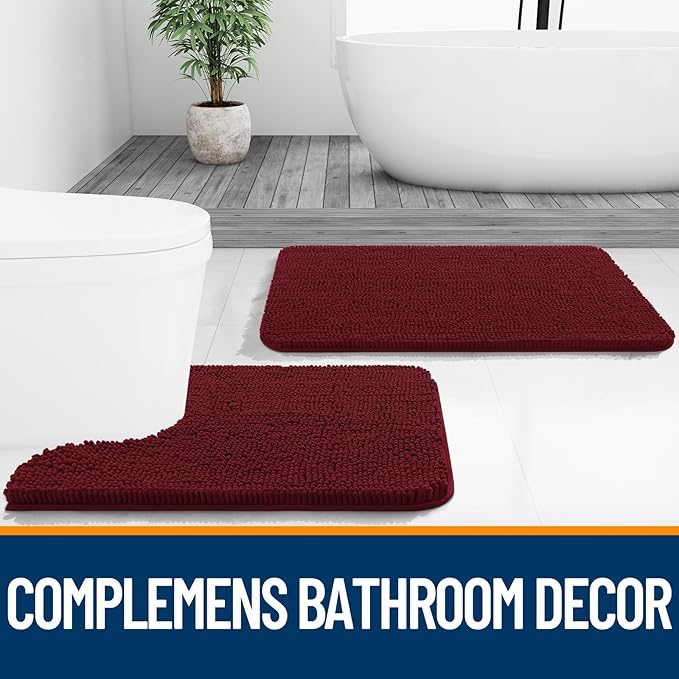 OLANLY Bathroom Rugs 44x24, Extra Soft Absorbent Chenille Bath Rugs, Rubber Backing Quick Dry, Machine Washable Bath Mats for Bathroom Floor, Tub and Shower, Home Decor Accessories, Burgundy