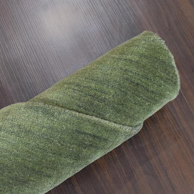 Hand Knotted Loom Wool ECO-Friendly Area Rugs - 6'x6', Octagon, Green Color, Solid Plain Design, High Pile Thick Handmade Anti Skid Area Rugs for Living Room, Bed Room (L00111)