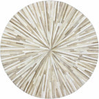 Round Faux Cowhide Area Rug 3×3 ft – Modern Non-Slip Leather Accent Carpet for Living Room, Bedroom, Kids Playroom & Home Decor, Beige