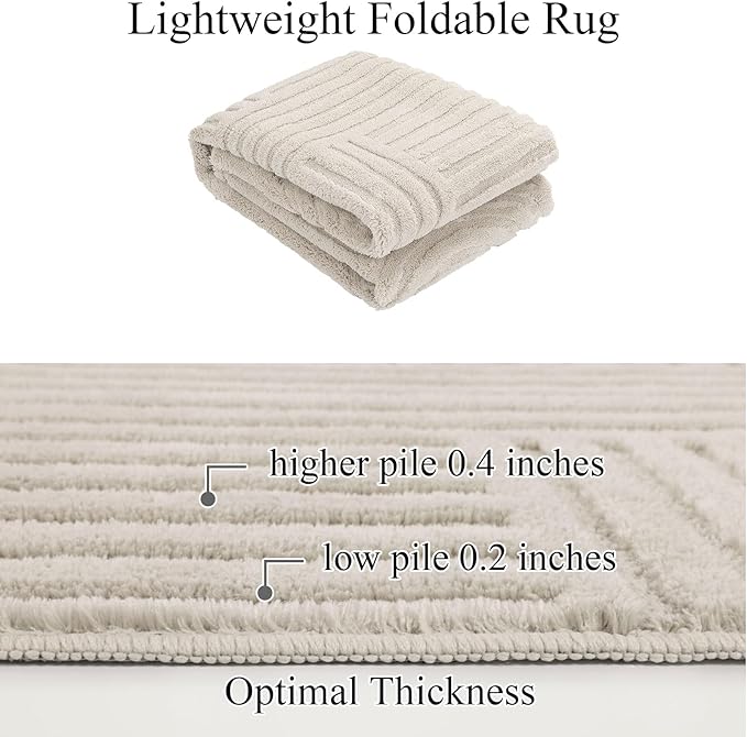 SHACOS Soft Cozy Fluffy Arch Pattern High-Low Pile Runner Rugs 2'x5' Non Slip Washable Scandinavian Minimalist Rug Runner Modern Geometric Carpet for Bedroom Bathroom Hallway Living Room, Beige