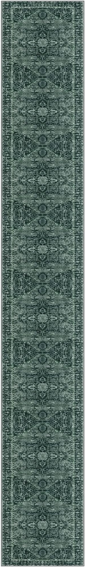 KOZYFLY Runners for Hallways 3x20 Ft Extra Long Faux Wool Washable Thin Hallway Rug Printed Runner Carpet for Entryway Bedroom Stair Kitchen Hall Living Room Decor, Dark Green