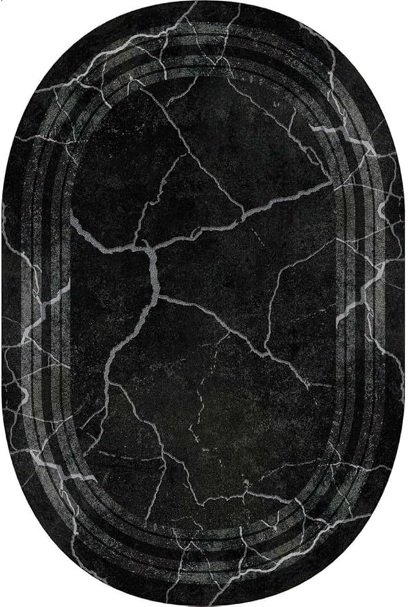 Black Grey Striped Texture Bordered Rugs 2x3 Modern Minimalist Indoor Large Area Rug for Living Room Bedroom Dining Room Soft Faux Wool Non Slip Floor Mats Entrance Bathroom Home Office Oval Carpet