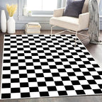 Checkered Rug 4x6 Rugs for Living Room Modern Minimalist Washable Black and White Checkered Non-Slip Large Rug for Office Playroom (Black and White, 4x6ft)
