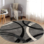 Rugshop Wavy Circles Design Round Rug, Carpet with Jute Backing for Living Room, Dining Room, or Bedroom, Gray, 8' Round