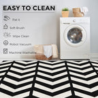 7x9 Black and White Chevron Rugs for Bedroom Decor, Washable Chevron Geometric Pattern Area Rug, Living Room Home Decoration, Non Slip Soft Thin, Modern Zigzag Decor Carpet PF-P 49