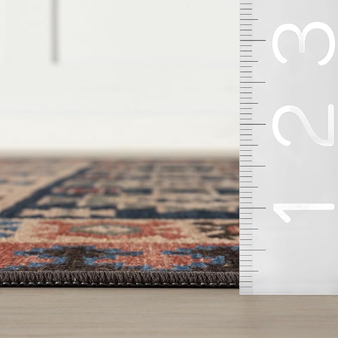 Dash & Albert Balsam Kilim Multi Machine Washable Rug, 6 X 9 Feet, Red Geometric Pattern
