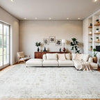 Washable 9×12 Area Rugs for Living Room, Vintage Floral Rug Soft Non Slip Stain Resistant Boho Carpet for Bedroom Dinning Room Kitchen Home Office 02 Beige