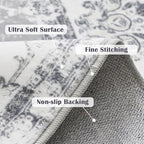 jinchan Fiora Round Rug 7ft Area Rug - Grey Vintage Floor Mat Indoor Ultra-Thin Soft Floral Print - Washable Circle 7' Retro Accent for Farmhouse Non Slip Dining Room Living Room Bedroom Office