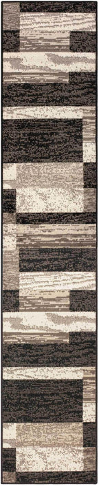 Superior Indoor Runner Rug, Jute Backing, Plush Modern Rugs for Entryway, Kitchen Floors, Office Floor Cover, Color Block Rugs, Rockwood Collection, 2' x 11', Chocolate