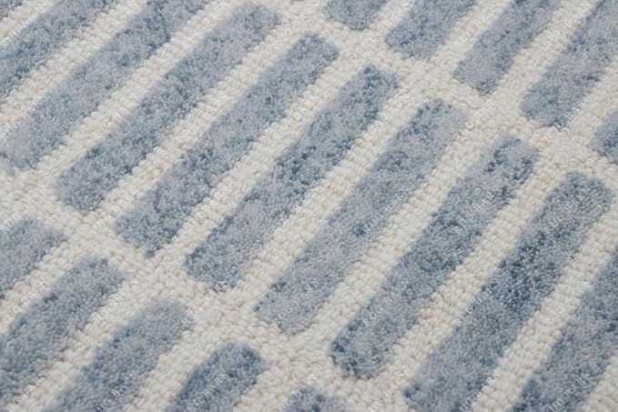 Capitola Hand-Tufted Wool Rug 2.5x9 Ft (Runner) Blue Coastal, Rustic Area Carpet for Bedroom Living Room, Textured Natural PB Style, Soft Wool Accent Mat