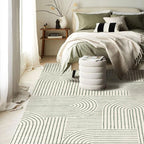 Area Rugs 9x12 Living Room - Large Washable Sage Green Boho Rugs for Bedroom Soft Abstract Rug Ultra-Thin Modern Rainbow Carpet Rug for Dining Room Nursery Room Home Decor