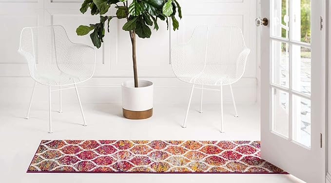 Rugs.com Lattice Frieze Collection Rug – 2' 7 x 11' Runner Multi Medium Rug Perfect for Living Rooms, Large Dining Rooms, Open Floorplans