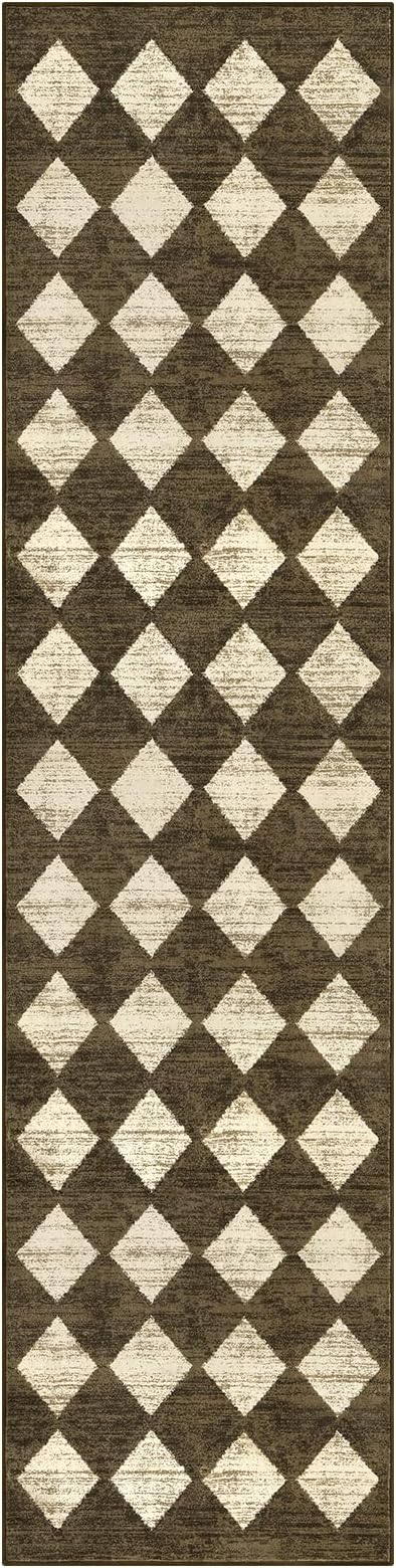 Lahome Runners for Hallways with Rubber Backing, Kitchen Runner Rugs Non Skid Washable Bathroom Rugs Runner, Moroccan Trellis Non Slip Bedroom Carpet Runners for Entryway Powder Room, 2x8 Brown