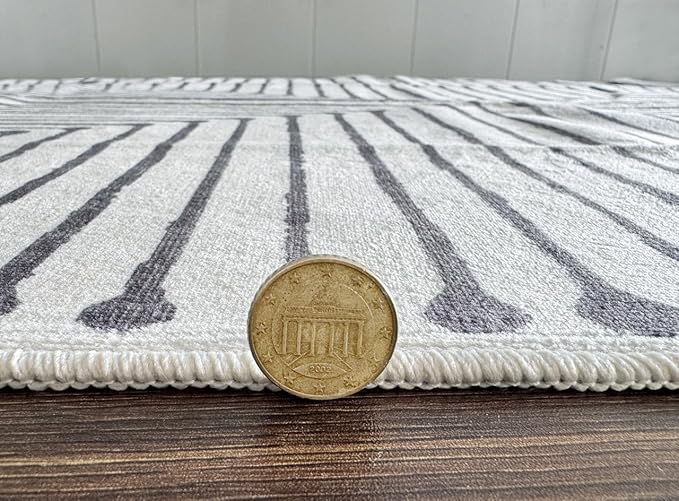 GLN Rugs Contemporary Collection - Machine Washable Area Rug, Contemporary Washable, Non Slip, Low Pile Chenille Rug, Living Room, Bedroom, Kitchen Rug (2'6" x 10' Black Beige)