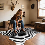 AROGAN Premium Faux Zebra Hide Rug 5.2 x 6.2 Feet, Sturdy and Large Size Bear Print Rugs, Suitable for Bedroom Living Room Western Decor, Faux Fur Animal Carpet, Black and White