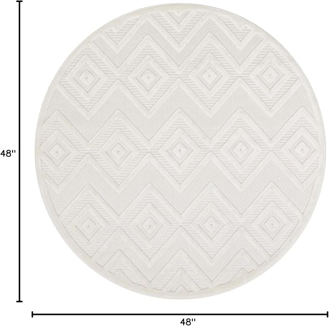 Nourison Home Versatile Ivory White 4' x Round Area Rug - Easy Clean, Non Shedding, Bed Room, Living Room, Dining Room, Kitchen (4' x Round)