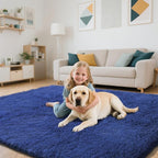 Blue Fluffy Rug Shaggy Area Rug, 5x8 Area Rugs for Girls Bedroom, Soft Cute Baby Play Mat, Indoor Floor Carpet for Teen, Nursery, Preppy Dorm, Plush Aesthetic Bedside Rug