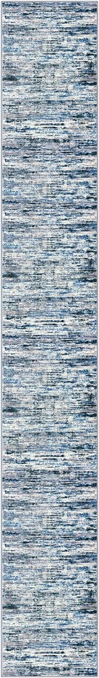 Modern Abstract Runner Rug 2.6x18, Grey Blue White Washable Long Kitchen Runner Non-Slip Soft Hallway Rug Runner Thin Print Faux Wool Carpet for Entryway Bedroom Laundry Room Indoor Home Decor