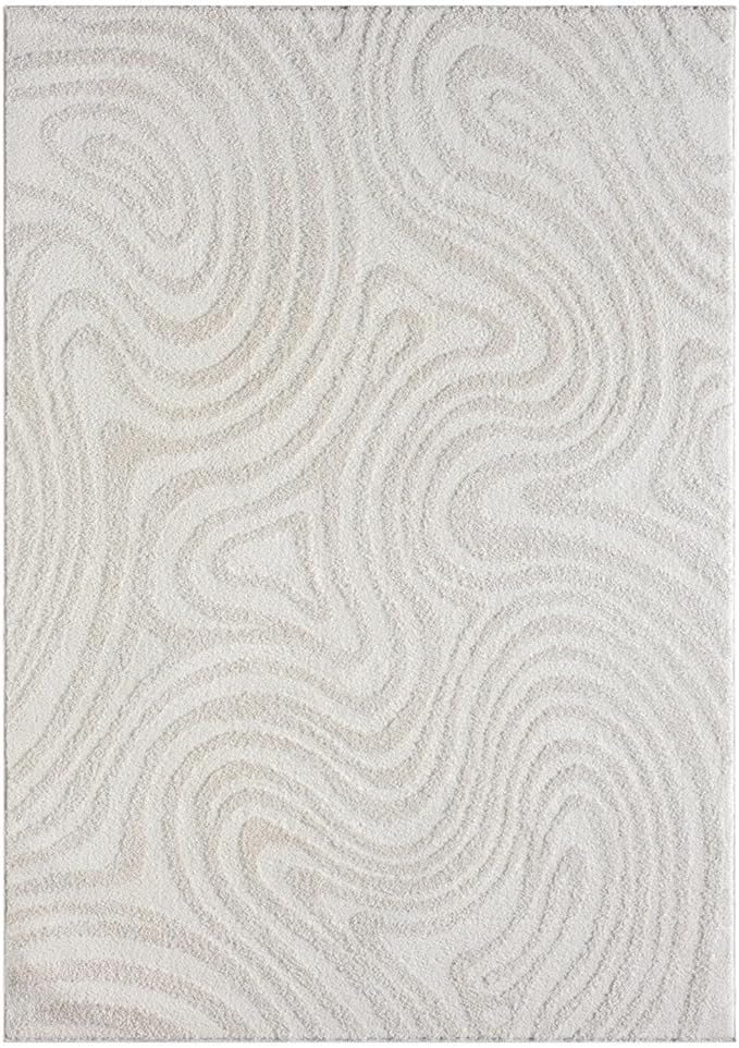 LUXE WEAVERS Geometric Swirl Cream 4x5 Area Rug High Low Modern Carpet