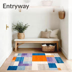 Flatwoven High Traffic Area Rug 5x7, Modern Abstract Color Block Area with Artistic Flair, Non Slip, Stain Resistant, Washable Area Rugs for Living Room, Bedroom (Blue, 5x7)