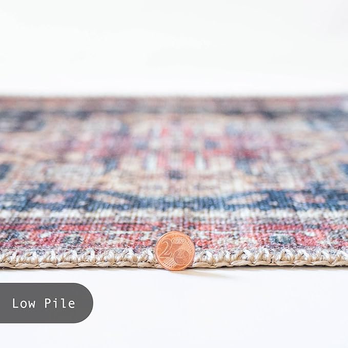 GLN Rugs Traditional Collection - Machine Washable Area Rug, Traditional Washable, Non Slip, Low Pile Chenille Rug, Living Room, Bedroom, Kitchen Rug (3' x 5' Black/Terra)