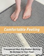 AMOAMI Upgraded Waffle Runner Rug Super Absorbent Non Slip Bath Mats for Bathroom Machine Washable Bathroom Runner Rug with Tassels, Ideal for Hallway Bedroom Laundry Room, 2' x 4', Darkgrey & Cream