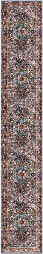 KOZYFLY Area Rug 3x14 Ft Washable Boho Runner Rug for Entryway Hallway Indoor Printed Faux Wool Carpet for Kitchen Bedroom Hall, Brick Red/Orange/Green